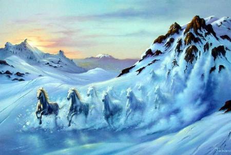 chevaux dans la neige